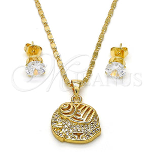 Juego de Arete y Dije de Adulto 10.233.0013 Oro Laminado, Diseño de Elefante, con Blanca Micro Pave, Pulido, Tono Dorado