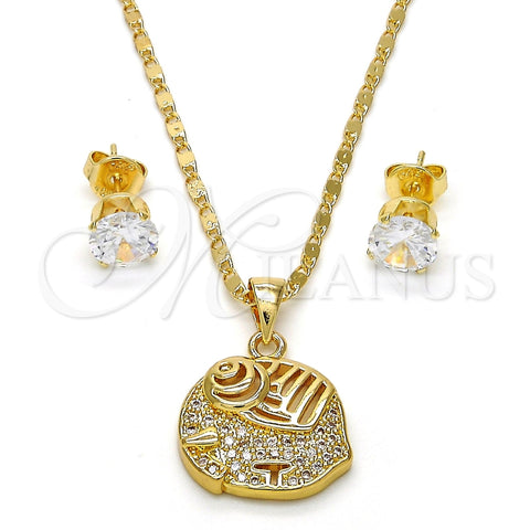 Juego de Arete y Dije de Adulto 10.233.0013 Oro Laminado, Diseño de Elefante, con Blanca Micro Pave, Pulido, Tono Dorado