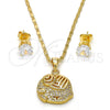 Juego de Arete y Dije de Adulto 10.233.0013 Oro Laminado, Diseño de Elefante, con Blanca Micro Pave, Pulido, Tono Dorado