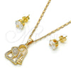 Juego de Arete y Dije de Adulto 10.233.0014 Oro Laminado, Diseño de Elefante, con Blanca Micro Pave, Pulido, Tono Dorado
