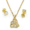 Juego de Arete y Dije de Adulto 10.233.0014 Oro Laminado, Diseño de Elefante, con Blanca Micro Pave, Pulido, Tono Dorado