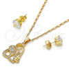 Juego de Arete y Dije de Adulto 10.233.0014 Oro Laminado, Diseño de Elefante, con Blanca Micro Pave, Pulido, Tono Dorado