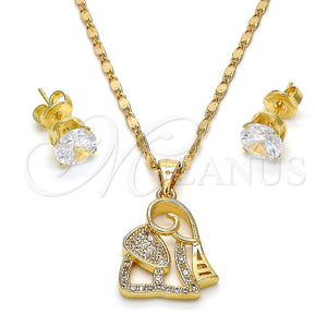 Juego de Arete y Dije de Adulto 10.233.0014 Oro Laminado, Diseño de Elefante, con Blanca Micro Pave, Pulido, Tono Dorado