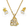 Juego de Arete y Dije de Adulto 10.233.0014 Oro Laminado, Diseño de Elefante, con Blanca Micro Pave, Pulido, Tono Dorado