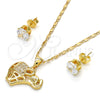 Juego de Arete y Dije de Adulto 10.233.0016 Oro Laminado, Diseño de Elefante, con Blanca Micro Pave, Pulido, Tono Dorado