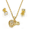 Juego de Arete y Dije de Adulto 10.233.0016 Oro Laminado, Diseño de Elefante, con Blanca Micro Pave, Pulido, Tono Dorado