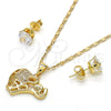 Juego de Arete y Dije de Adulto 10.233.0016 Oro Laminado, Diseño de Elefante, con Blanca Micro Pave, Pulido, Tono Dorado