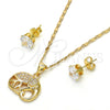 Juego de Arete y Dije de Adulto 10.233.0017 Oro Laminado, Diseño de Elefante, con Blanca Micro Pave, Pulido, Tono Dorado
