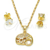 Juego de Arete y Dije de Adulto 10.233.0017 Oro Laminado, Diseño de Elefante, con Blanca Micro Pave, Pulido, Tono Dorado