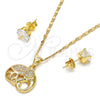 Juego de Arete y Dije de Adulto 10.233.0017 Oro Laminado, Diseño de Elefante, con Blanca Micro Pave, Pulido, Tono Dorado