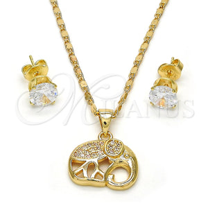 Juego de Arete y Dije de Adulto 10.233.0017 Oro Laminado, Diseño de Elefante, con Blanca Micro Pave, Pulido, Tono Dorado