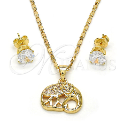 Juego de Arete y Dije de Adulto 10.233.0017 Oro Laminado, Diseño de Elefante, con Blanca Micro Pave, Pulido, Tono Dorado
