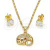 Juego de Arete y Dije de Adulto 10.233.0017 Oro Laminado, Diseño de Elefante, con Blanca Micro Pave, Pulido, Tono Dorado