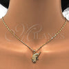 Juego de Arete y Dije de Adulto 10.233.0022 Oro Laminado, Diseño de Elefante, con Blanca Micro Pave, Pulido, Tono Dorado