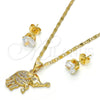 Juego de Arete y Dije de Adulto 10.233.0022 Oro Laminado, Diseño de Elefante, con Blanca Micro Pave, Pulido, Tono Dorado