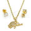 Juego de Arete y Dije de Adulto 10.233.0022 Oro Laminado, Diseño de Elefante, con Blanca Micro Pave, Pulido, Tono Dorado