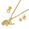 Juego de Arete y Dije de Adulto 10.233.0022 Oro Laminado, Diseño de Elefante, con Blanca Micro Pave, Pulido, Tono Dorado