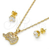 Juego de Arete y Dije de Adulto 10.233.0024 Oro Laminado, Diseño de Elefante, con Blanca Micro Pave, Pulido, Tono Dorado