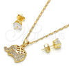Juego de Arete y Dije de Adulto 10.233.0024 Oro Laminado, Diseño de Elefante, con Blanca Micro Pave, Pulido, Tono Dorado