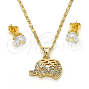 Juego de Arete y Dije de Adulto 10.233.0024 Oro Laminado, Diseño de Elefante, con Blanca Micro Pave, Pulido, Tono Dorado