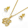 Juego de Arete y Dije de Adulto 10.233.0026 Oro Laminado, Diseño de Elefante, con Blanca Micro Pave, Pulido, Tono Dorado