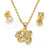 Juego de Arete y Dije de Adulto 10.233.0026 Oro Laminado, Diseño de Elefante, con Blanca Micro Pave, Pulido, Tono Dorado