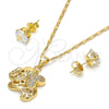 Juego de Arete y Dije de Adulto 10.233.0026 Oro Laminado, Diseño de Elefante, con Blanca Micro Pave, Pulido, Tono Dorado