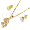 Juego de Arete y Dije de Adulto 10.233.0027 Oro Laminado, Diseño de Elefante, con Blanca Micro Pave, Pulido, Tono Dorado