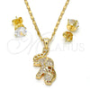 Juego de Arete y Dije de Adulto 10.233.0027 Oro Laminado, Diseño de Elefante, con Blanca Micro Pave, Pulido, Tono Dorado