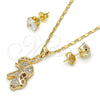 Juego de Arete y Dije de Adulto 10.233.0027 Oro Laminado, Diseño de Elefante, con Blanca Micro Pave, Pulido, Tono Dorado