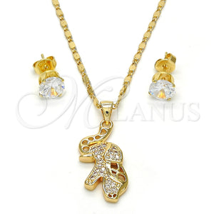 Juego de Arete y Dije de Adulto 10.233.0027 Oro Laminado, Diseño de Elefante, con Blanca Micro Pave, Pulido, Tono Dorado