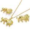 Juego de Arete y Dije de Adulto 10.185.0003 Oro Laminado, Diseño de Leon, Pulido, Tono Dorado