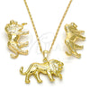 Juego de Arete y Dije de Adulto 10.185.0003 Oro Laminado, Diseño de Leon, Pulido, Tono Dorado
