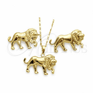 Juego de Arete y Dije de Adulto 10.185.0003 Oro Laminado, Diseño de Leon, Pulido, Tono Dorado