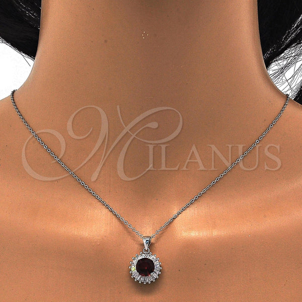 Juego de Arete y Dije de Adulto 10.286.0024.3 Plata Rodinada, con Zirconia Cubica Blanca y Rubi, Pulido, Rodinado