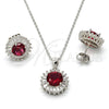 Juego de Arete y Dije de Adulto 10.286.0024.3 Plata Rodinada, con Zirconia Cubica Blanca y Rubi, Pulido, Rodinado