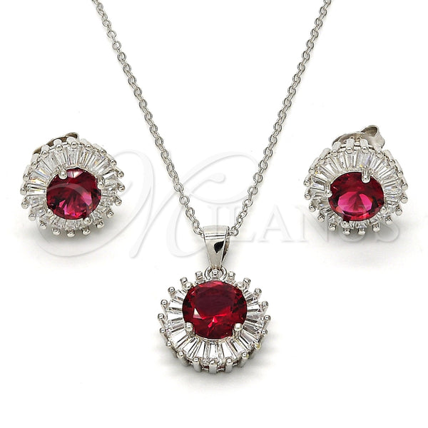 Juego de Arete y Dije de Adulto 10.286.0024.3 Plata Rodinada, con Zirconia Cubica Blanca y Rubi, Pulido, Rodinado