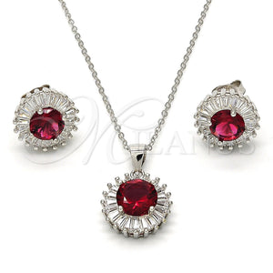 Juego de Arete y Dije de Adulto 10.286.0024.3 Plata Rodinada, con Zirconia Cubica Blanca y Rubi, Pulido, Rodinado