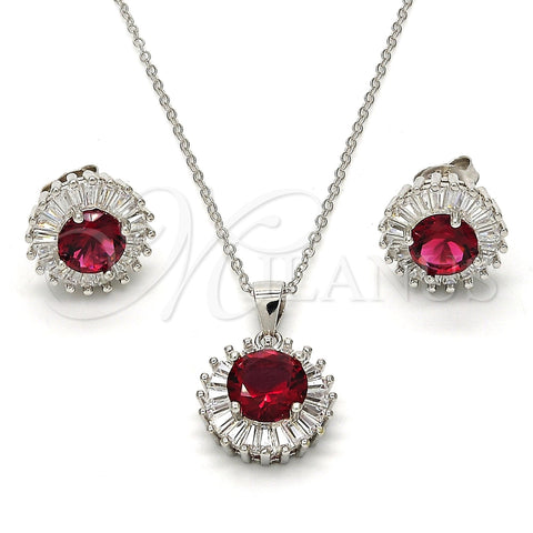 Juego de Arete y Dije de Adulto 10.286.0024.3 Plata Rodinada, con Zirconia Cubica Blanca y Rubi, Pulido, Rodinado