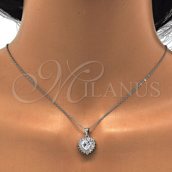Juego de Arete y Dije de Adulto 10.286.0025.3 Plata Rodinada, Diseño de Corazón, con Zirconia Cubica Blanca, Pulido, Rodinado