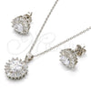 Juego de Arete y Dije de Adulto 10.286.0025.3 Plata Rodinada, Diseño de Corazón, con Zirconia Cubica Blanca, Pulido, Rodinado