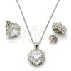 Juego de Arete y Dije de Adulto 10.286.0025.3 Plata Rodinada, Diseño de Corazón, con Zirconia Cubica Blanca, Pulido, Rodinado