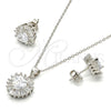 Juego de Arete y Dije de Adulto 10.286.0025.3 Plata Rodinada, Diseño de Corazón, con Zirconia Cubica Blanca, Pulido, Rodinado