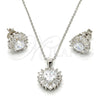 Juego de Arete y Dije de Adulto 10.286.0025.3 Plata Rodinada, Diseño de Corazón, con Zirconia Cubica Blanca, Pulido, Rodinado