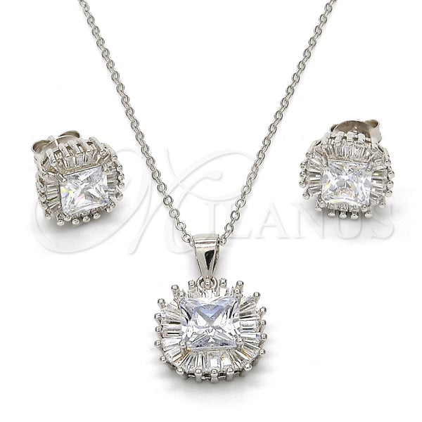 Juego de Arete y Dije de Adulto 10.286.0026.2 Plata Rodinada, con Zirconia Cubica Blanca, Pulido, Rodinado