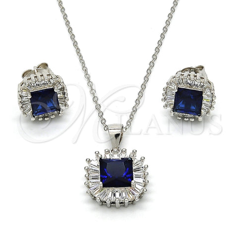 Juego de Arete y Dije de Adulto 10.286.0026.3 Plata Rodinada, con Zirconia Cubica Zafiro Azul y Blanca, Pulido, Rodinado