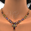 Collar y Dije 06.221.0008.1 Oro Laminado, Diseño de Flor y Gota, con Multicolor Zirconia Cubica, Pulido, Tono Dorado