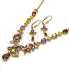 Collar y Dije 06.221.0008.1 Oro Laminado, Diseño de Flor y Gota, con Multicolor Zirconia Cubica, Pulido, Tono Dorado