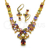 Collar y Dije 06.221.0008.1 Oro Laminado, Diseño de Flor y Gota, con Multicolor Zirconia Cubica, Pulido, Tono Dorado
