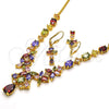 Collar y Dije 06.221.0008.1 Oro Laminado, Diseño de Flor y Gota, con Multicolor Zirconia Cubica, Pulido, Tono Dorado